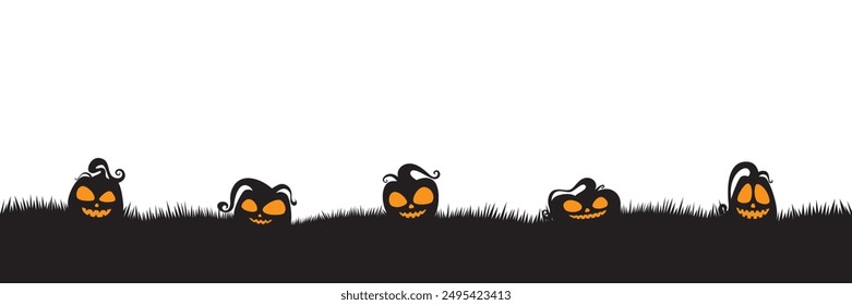 silhouette halloween template background with copy space for text. black halloween background with pumpkin and graveyard