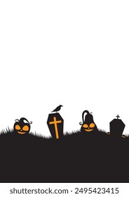 silhouette halloween template background with copy space for text. black halloween background with pumpkin and graveyard