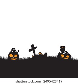 silhouette halloween template background with copy space for text. black halloween background with pumpkin and graveyard