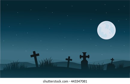Silhouette of Halloween tomb and full moon backgrounds illustration