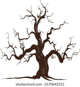 Silhouette Halloween tree silhouette dry tree silhouette Ghost tree with scary face for Halloween card decoration Naked trees silhouettes