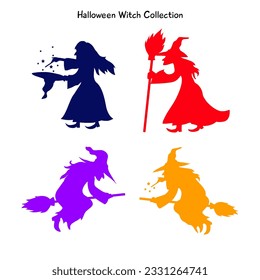 Silhouette Halloween Witch Art design multi color