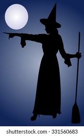Silhouette of Halloween witch with broom