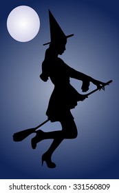 Silhouette of Halloween witch with broom
