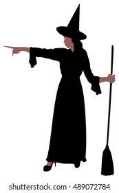 Silhouette of Halloween witch with broom