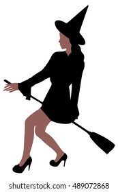 Silhouette of Halloween witch with broom