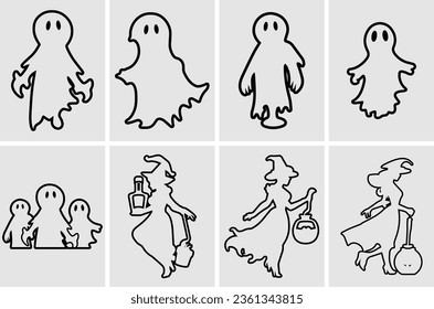Silhouette of a halloween witch and ghost bundle