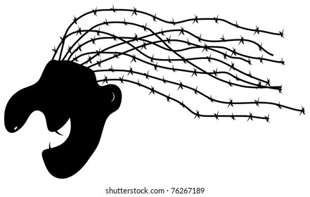 Silhouette of a halloween witch with sharp tooth and strange hair