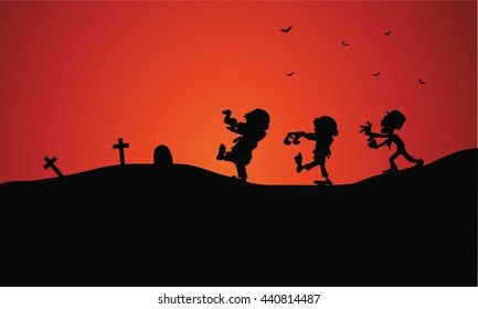 Silhouette of Halloween zombie in tomb vector art