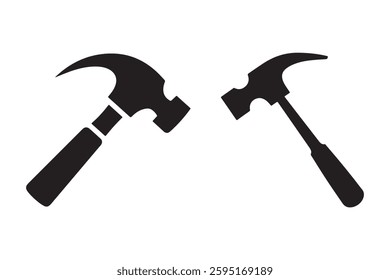 Silhouette Hammer Icons on White Background