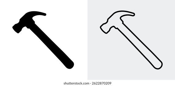 Silhouette hammer, line vector image of a construction hammer isolated on a white background