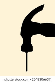 Silhouette of hammer and nail concept design. Icon of industrial tools. Vector illustration.