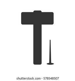 silhouette of a hammer and nail construction tools isolated black object