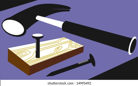 silhouette of a hammer and nails	