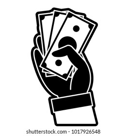 silhouette hand with bills cash money currency