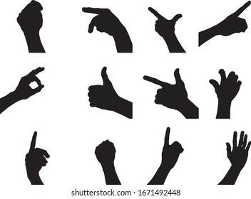 silhouette hand collection in gestures on white background