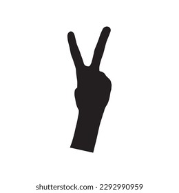 Silhouette hand doing victory or peace sign. Vector illustration.