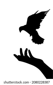 Silhouette de una mano con una paloma. Ilustración vectorial. El símbolo del Día Internacional de la Paz.