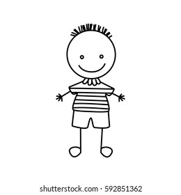 silhouette hand drawing cute boy with striped shirt vector illustration