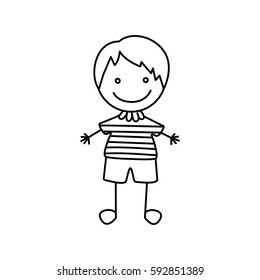 silhouette hand drawing cute boy happy icon vector illustration