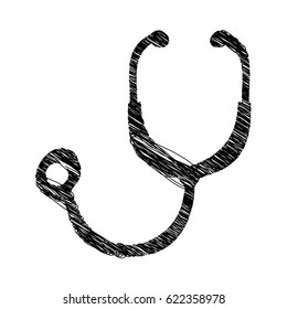 silhouette hand drawing stethoscope medical with auriculars vector illustration