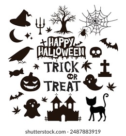 Silhouette hand drawn halloween element collection