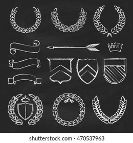 Silhouette hand drawn heraldic elements on chalkboard  background