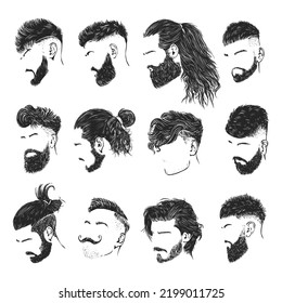 Silhouette Hand Drawn Man Hair Style Collection