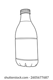 Silhouette of hand drawn plastic or glass bottle of milk, yogurt, dairy products, yoghurt, water. Icon symbol. Line art. Vector illustration. Doodles. CPG. Grocery store. Supermarket shelf. Mock Up.