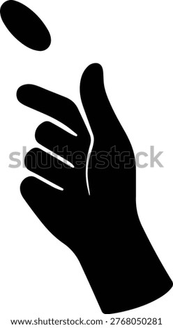 A silhouette of a hand flipping a coin. Represents the concept of gambling, investment, and taking chances. Suitable for illustrating finance, business risks, and investment opportunities. Available as a vector illustration for easy customization.