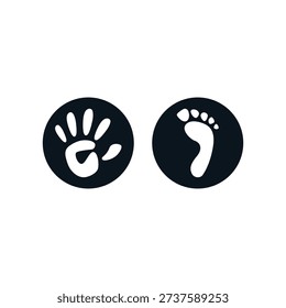 silhouette of hand and foot prints in a circle logo vector