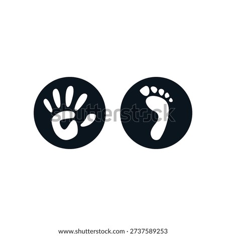 silhouette of hand and foot prints in a circle logo vector