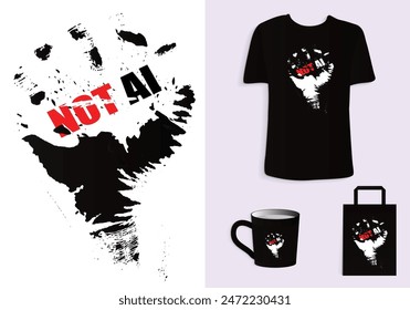 Silhouette of Hand Gesture with Grunge Effect in Retro Style for T-Shirt, Tote Bag, and Cup Design. Merchandise and Print. Mock-up templates Included.