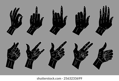 Silhouette hand gestures, vector illustration.