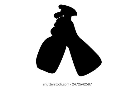silhouette of hand in gloves holding bottle of antiseptic spray