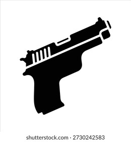 Silhouette of hand gun icon isolated on white background. 