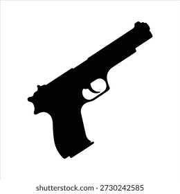Silhouette of hand gun icon isolated on white background. 