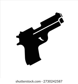 Silhouette of hand gun icon isolated on white background. 