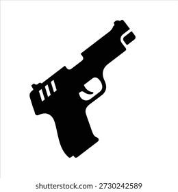 Silhouette of hand gun icon isolated on white background. 