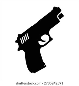 Silhouette of hand gun icon isolated on white background. 