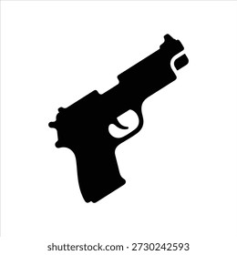 Silhouette of hand gun icon isolated on white background. 