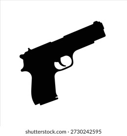 Silhouette of hand gun icon isolated on white background. 