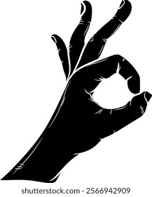 Silhouette of hand with hand-drawn 'OK' symbol, hand in a pose indicating 'OK'