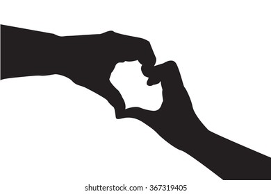 Silhouette hand in heart shape
