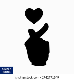 Silhouette of a hand with a heart-shaped finger on valentine's day. Saranghae (I love you). Korean sign. Vector illustration of an isolated with white background