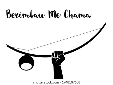 Silhouette hand hold Berimbau with Word Berimbau Me Chama "Berimbau is Calling Me"