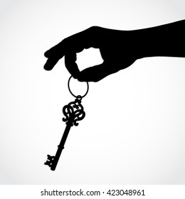 silhouette hand hold old key / vector illustration