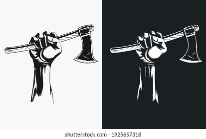 Silhouette hand holding axe clipart drawing in transparent background illustration svg
