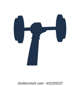 silhouette hand holding barbell sport icon