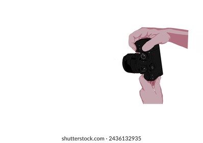 silhouette of a hand holding a camera taking a picture on a white background